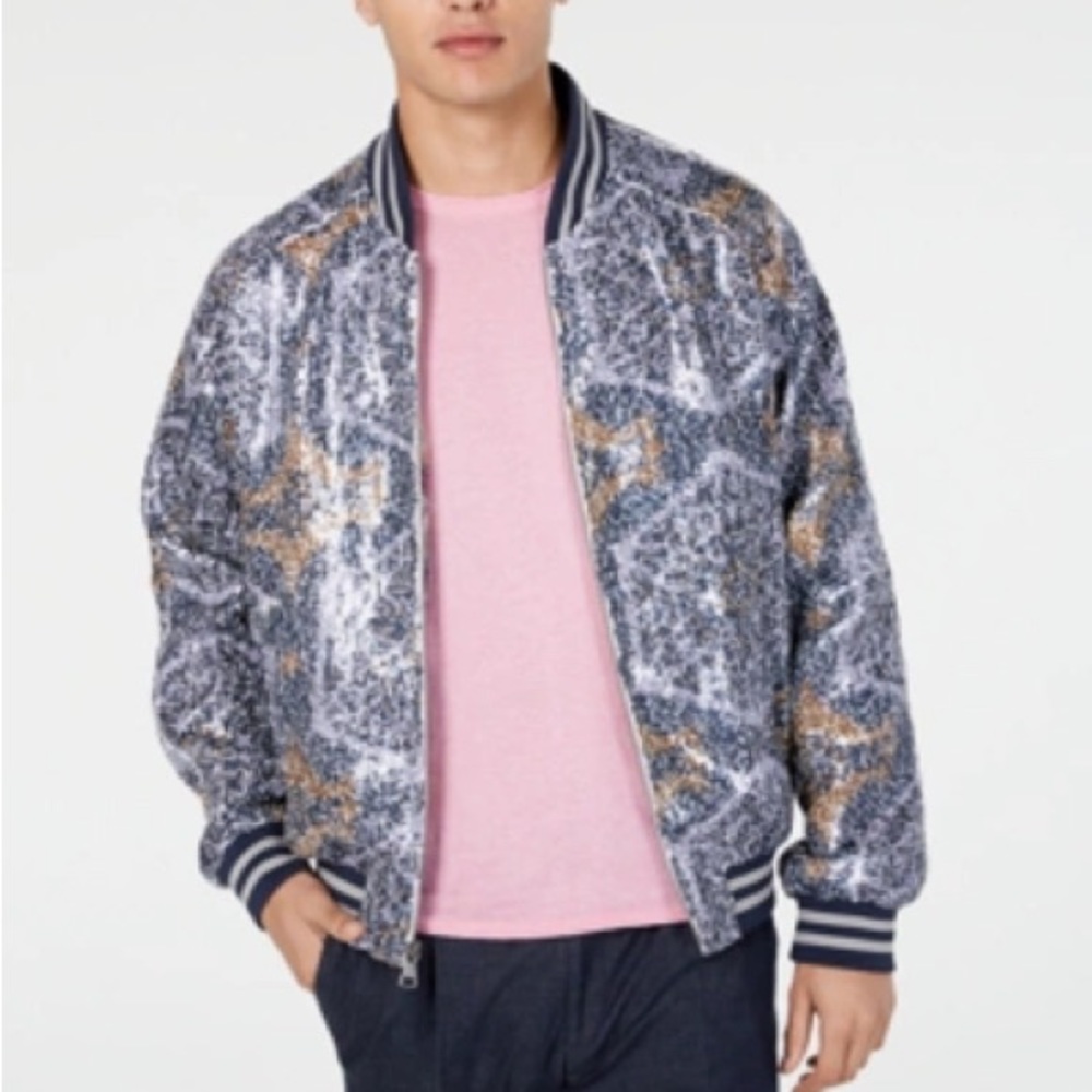 Men's Slim-Fit Sequin Bomber Jacket
